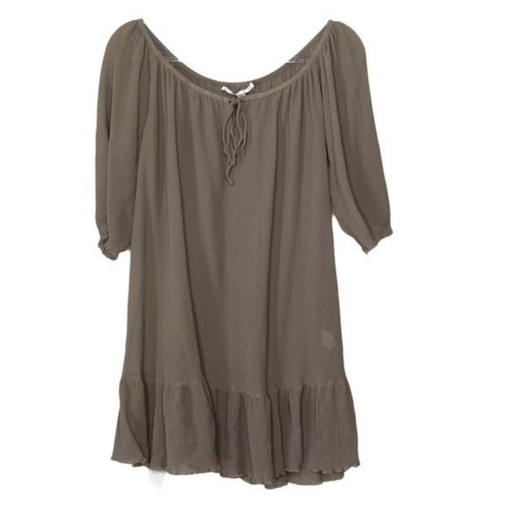 Small CAbi Gray/Brown/Beige Boho Peasant Semi Sheer 100% Silk Top Style 998
